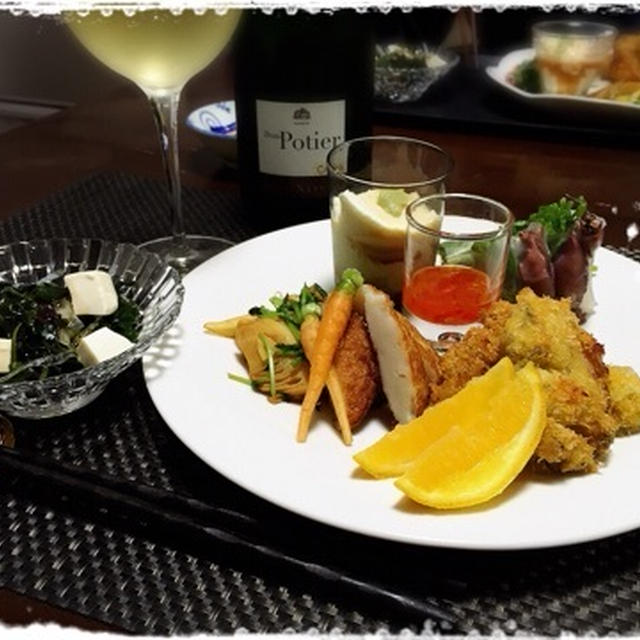 牡蠣フライとかホタルイカと豆苗の生春巻きとかのワンプレート。