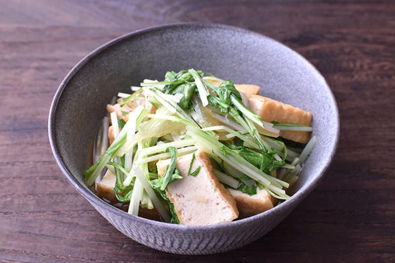 3分煮るだけ。水菜と厚揚げの炒め煮