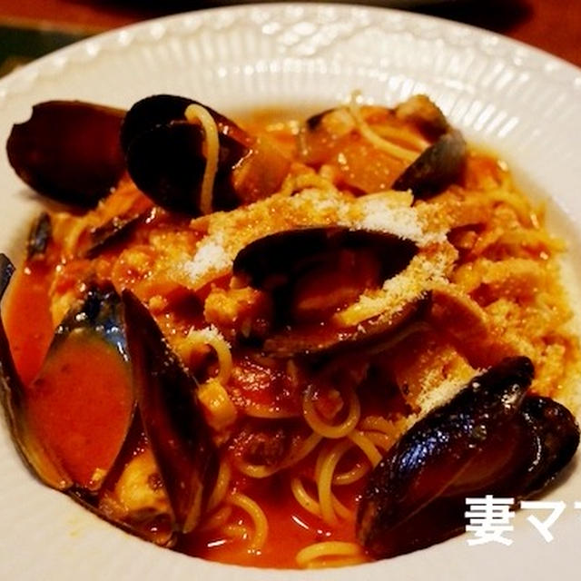 お刺身入りペスカトーレ＆鯛のホイル蒸し♪ Pasta with Mussel