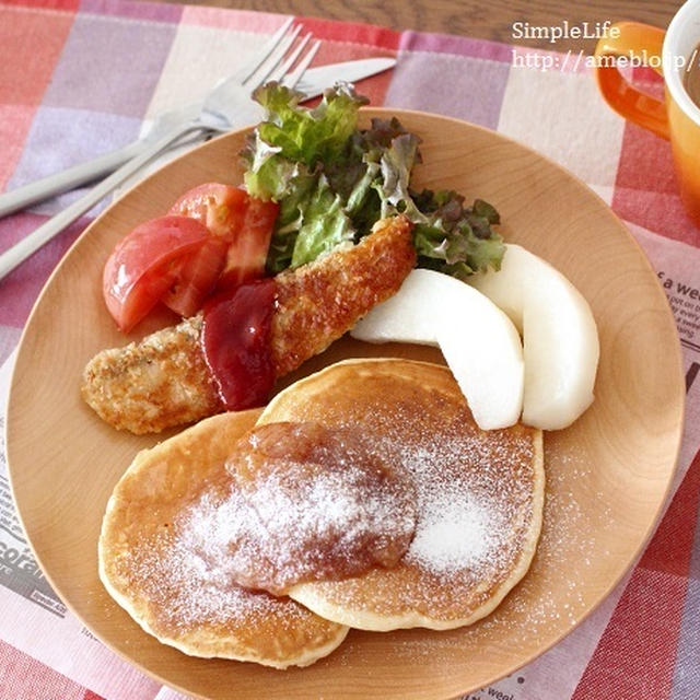 今朝の朝ごはん☆久しぶりのｵﾘｼﾞﾅﾙﾎｯﾄｹｰｷと塩味おかずと