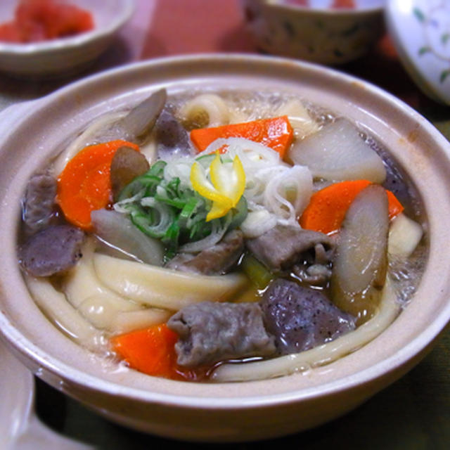 モツ煮の鍋焼きうどん☆