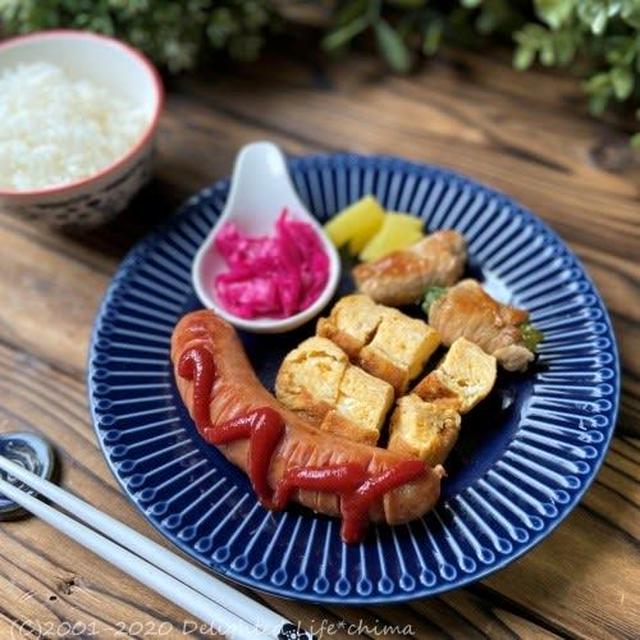 主婦めし＊おうちランチ～フランクフルトと肉巻きインゲン