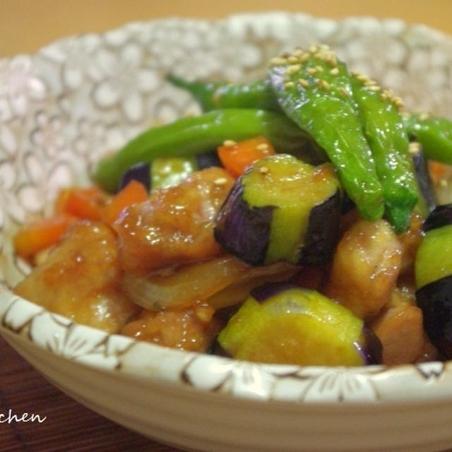 鶏唐と揚げ茄子の煮浸しで、お夕飯