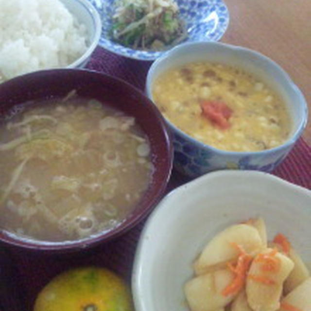 息子のブランチ はんぺんと辛子明太子入り納豆