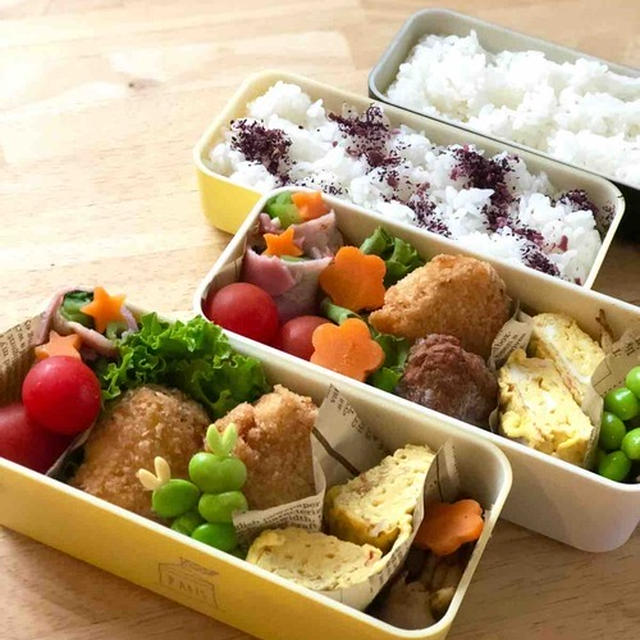 【 JKと夫2人分のお弁当＊作り置きコロッケ弁当 】