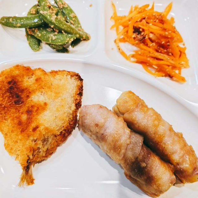 5月12日#おうちごはん♡あじフライとちくわチーズの肉巻き