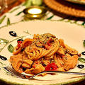 Grilled Chicken Linguine with Salted Tomato & Fresh Japanese Shiso Herb