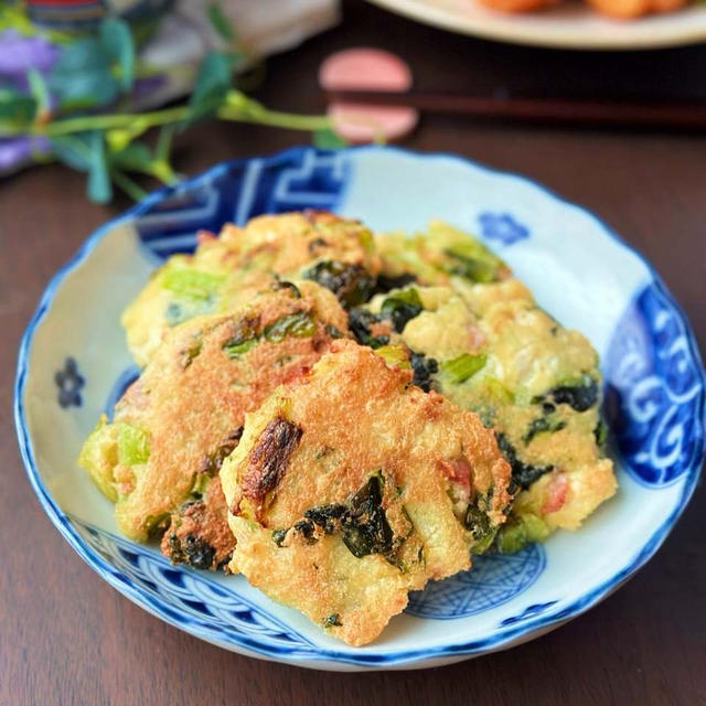 おやつにもぴったり☆小松菜と豆腐のカリカリお焼き