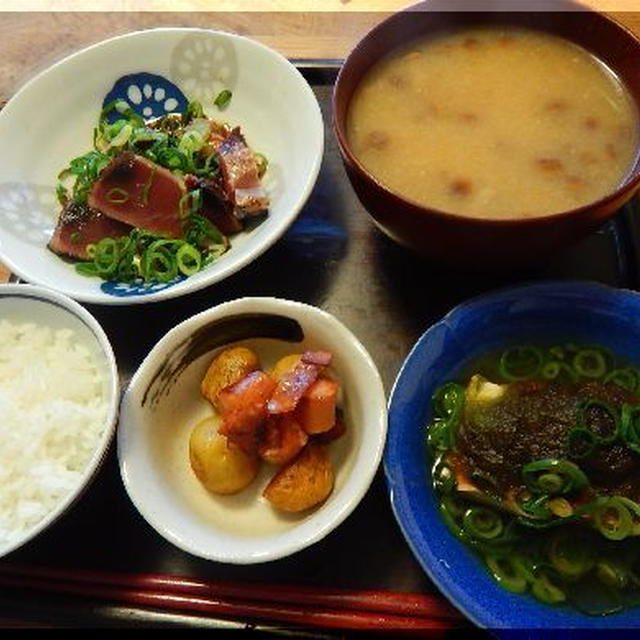 鰹のたたきと湯豆腐