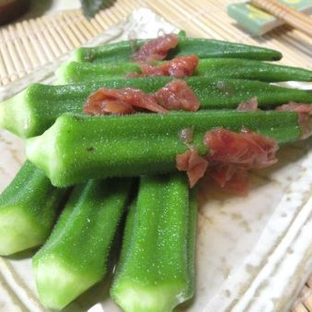 3分☆　ポリ袋で調味料最小限☆　オクラの梅白だしおひたし