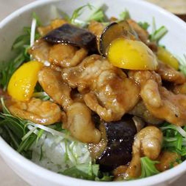 茄子と豚肉の甘辛味噌炒め