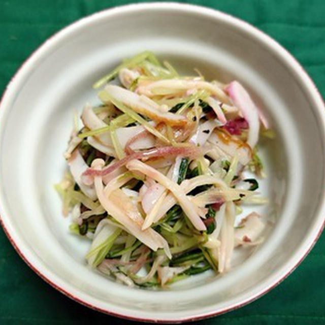 ちくわと水菜とエノキダケとミョウガの梅風味和え