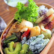 メイン少なめでもごちゃごちゃ入れたらなんとか　夫のわっぱお弁当