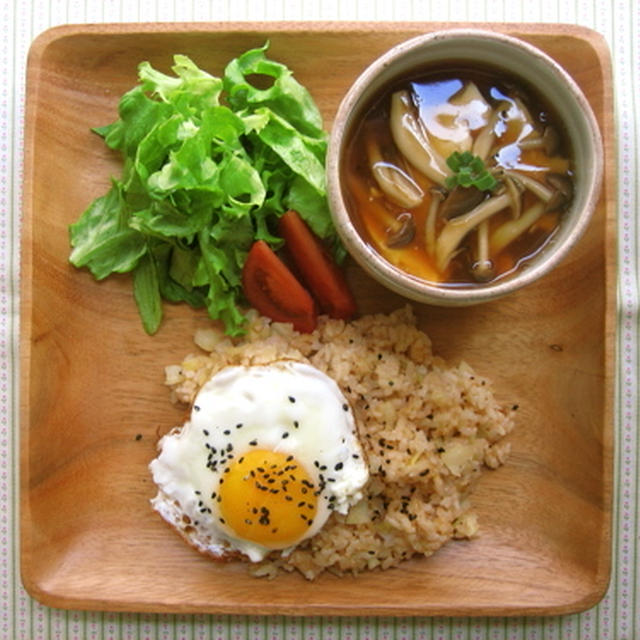 春キャベツたっぷりシンプル明太子チャーハンとあんかけ豆腐プレート
