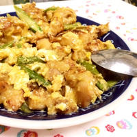 鳥肉とアスパラの卵とじ