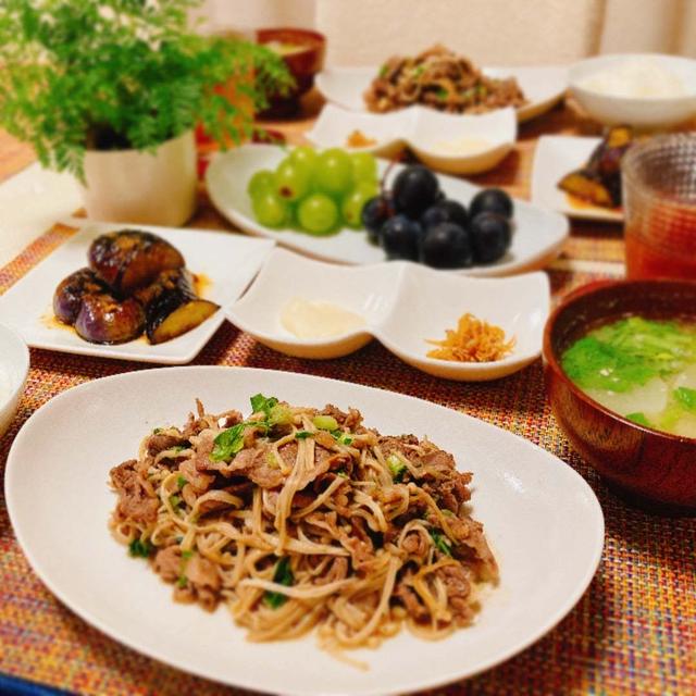 牛肉と榎茸のオイスターソース炒めの夕ご飯