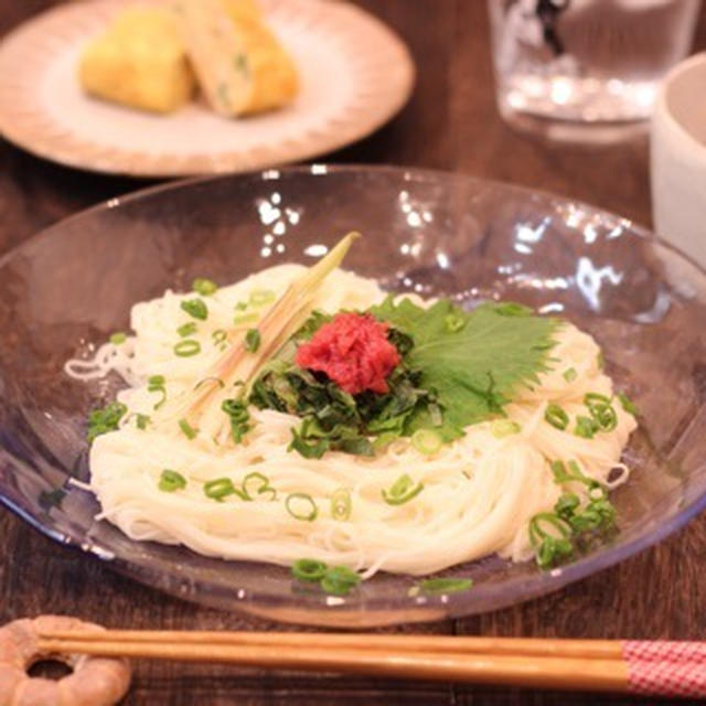 朝カフェ☆梅と大葉のさっぱり冷やしそうめん