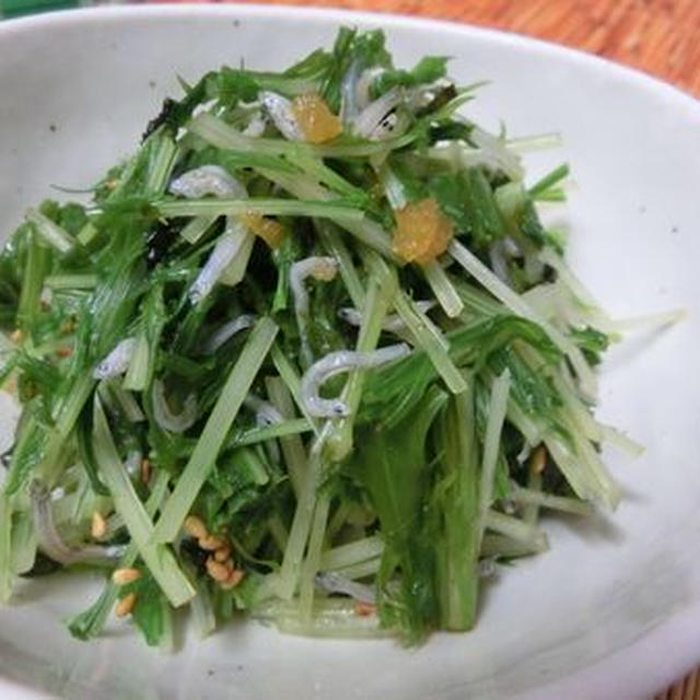 海苔とじゃこで風味豊か♪　水菜の柚子胡椒おひたし