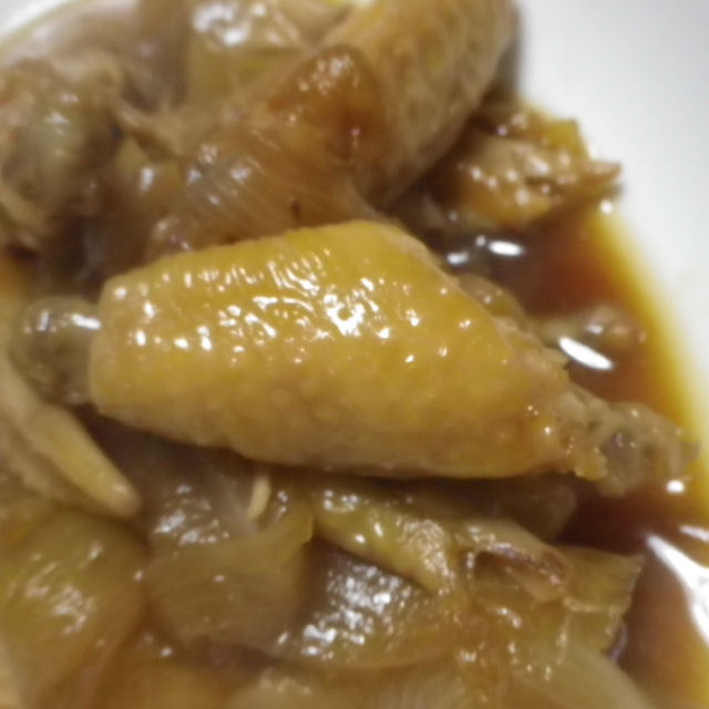 玉ねぎと手羽先のしょうゆ煮 - 116円 50分