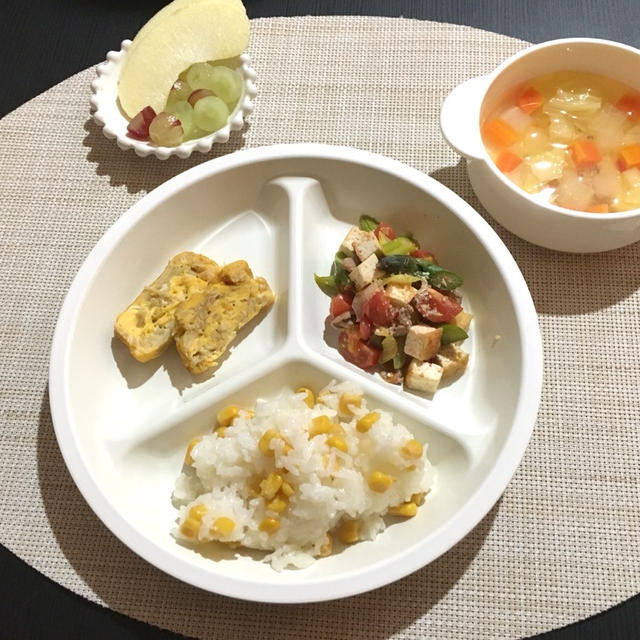 【幼児食】厚揚げとアスパラのトマト炒め&えのきの卵焼き