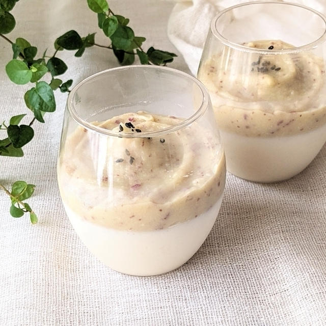 デザートカップに手作りスイーツ♪『甘酒豆腐プリンのさつまいもクリーム』