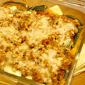 【うちレシピ】豆腐とカボチャのミートソースグラタン