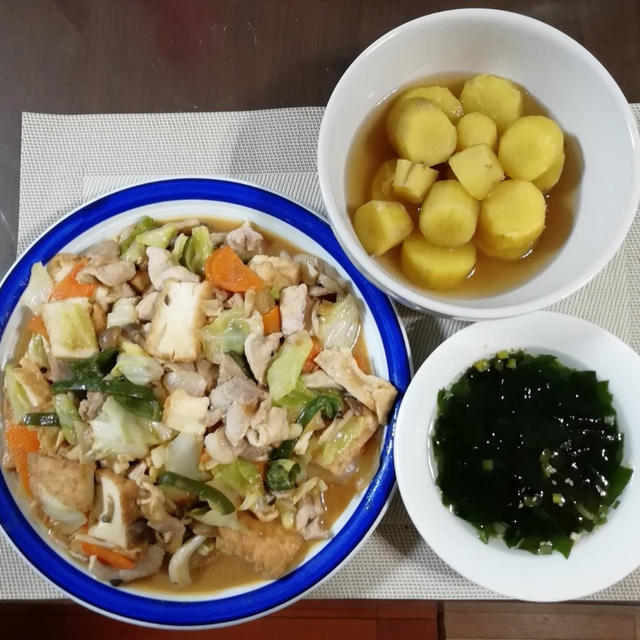 豚肉と厚揚げのみそ炒め♪ さつま芋の甘露煮♪