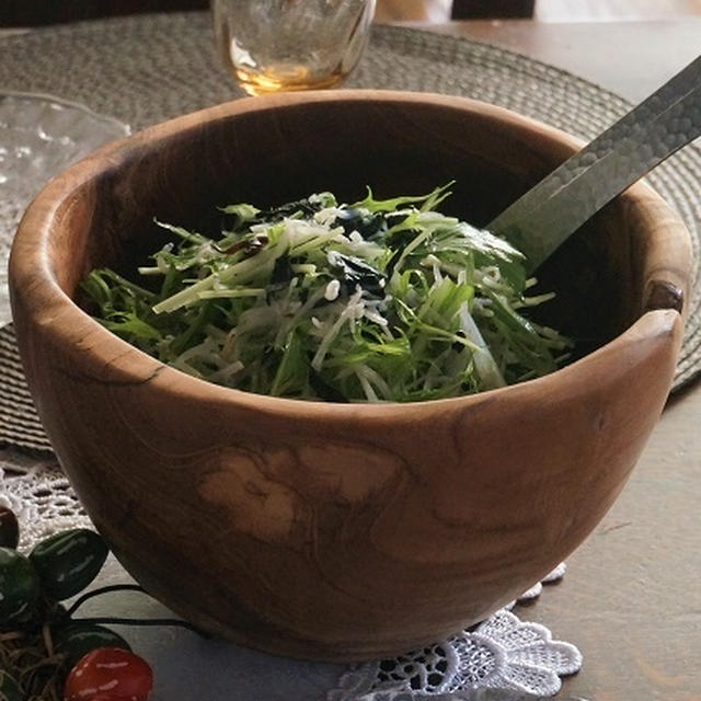 水菜と釜揚げしらすの焼き海苔サラダ