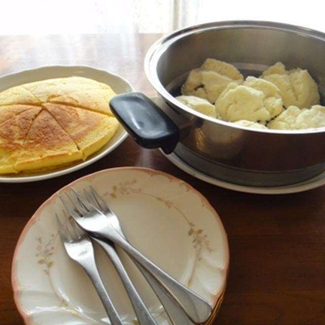 ホットケーキミックス de ホットケーキと小倉蒸しパン