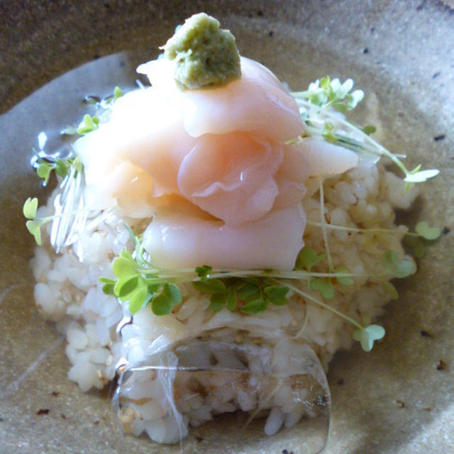 新鮮な真つぶ貝で、出汁冷茶。