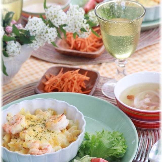 【レシピ】レンチン12分の　マカロニグラタン。と　お昼ごはん。 レモンの花とメレンゲ