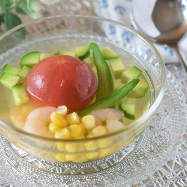 夏野菜のコンソメ冷製スープのレシピ