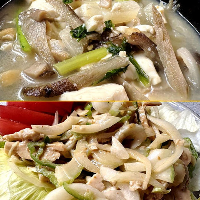 鶏ゴボウ汁＆サラダチキンでサラダ＆ビンテージカラーになってきたアジサイ♪
