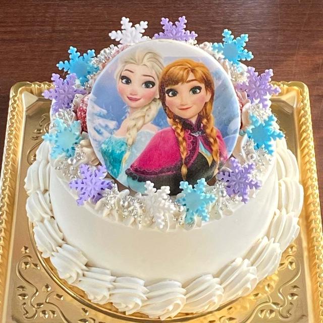 【アナ雪ケーキ】アナとエルサと雪の結晶のケーキ