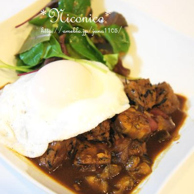 *豆腐ハンバーグdeロコモコ丼と厚揚げとトマトのカレーソテー*