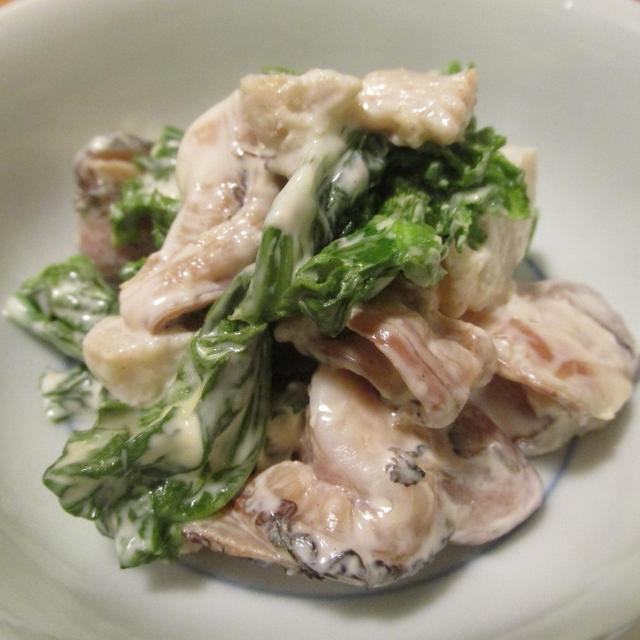 【旨魚料理】北寄貝のひもと菜花の辛子マヨ和え