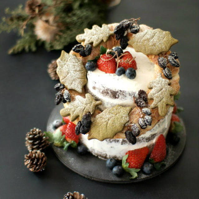 Naked Christmas wreath cake 2016　