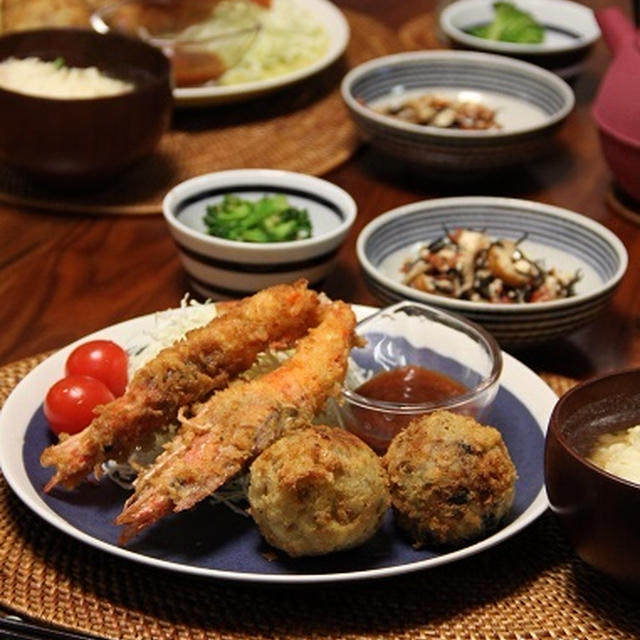 黒豆コロッケ と エビフライ。黒豆大福。