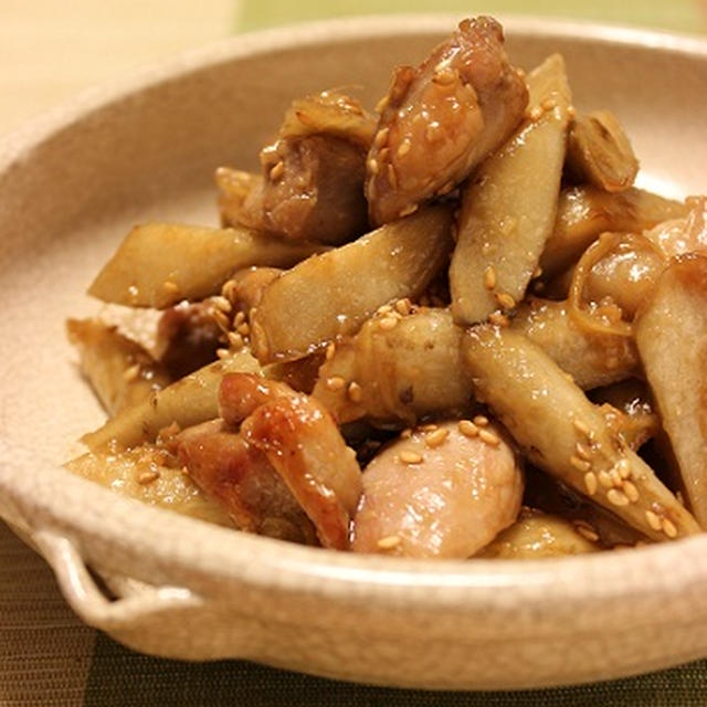 鶏肉と新ゴボウの味噌炒め