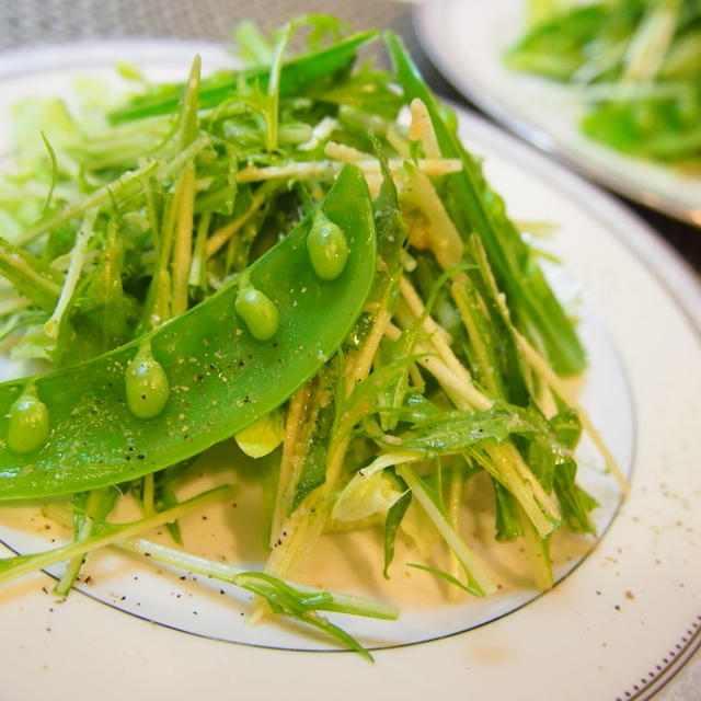 水菜のグリーンサラダ　アンチョビチーズドレッシング