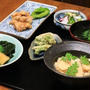 レシピ付き献立　たけのこご飯・若竹煮・山菜の天ぷら・鶏の竜田揚げ・きゅうりとたこの酢の物、若竹汁