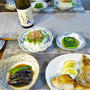 美味食卓19～鰤カマ、茄子と青ネギの煮、菜ばなの辛子出汁浸し