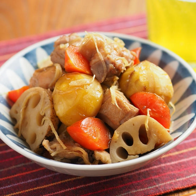 鶏もも肉と栗、蓮根のうま煮、クリンスイ連載