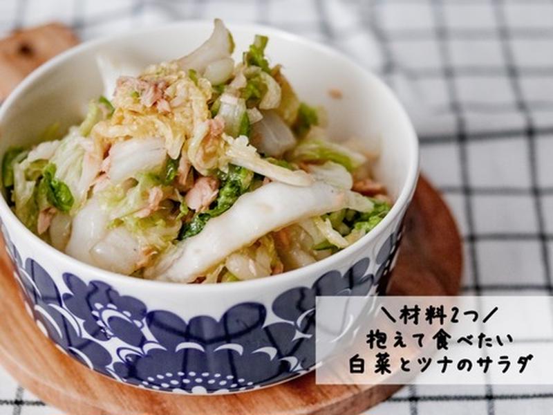 材料2つ！小さいお子様でももりもり食べれる！味付けはめんつゆ？白菜とツナの簡単サラダ♡と今だけ許される軽い女