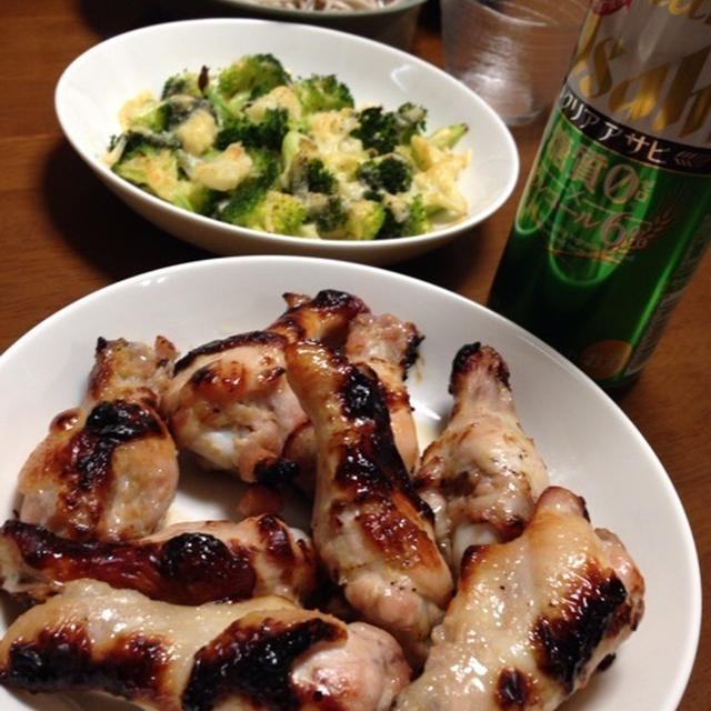 冷たい蕎麦＆藻塩麹チキンのグリル焼き（笑