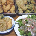 筍の天ぷらと鯛のカルパッチョ。釜揚げうどん