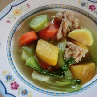 鶏肉とチンゲン菜、たっぷり野菜のスープ