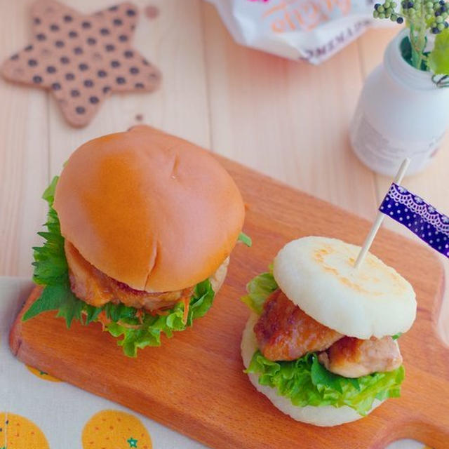 わさび醤油バターチキンのハンバーガーとライスバーガー