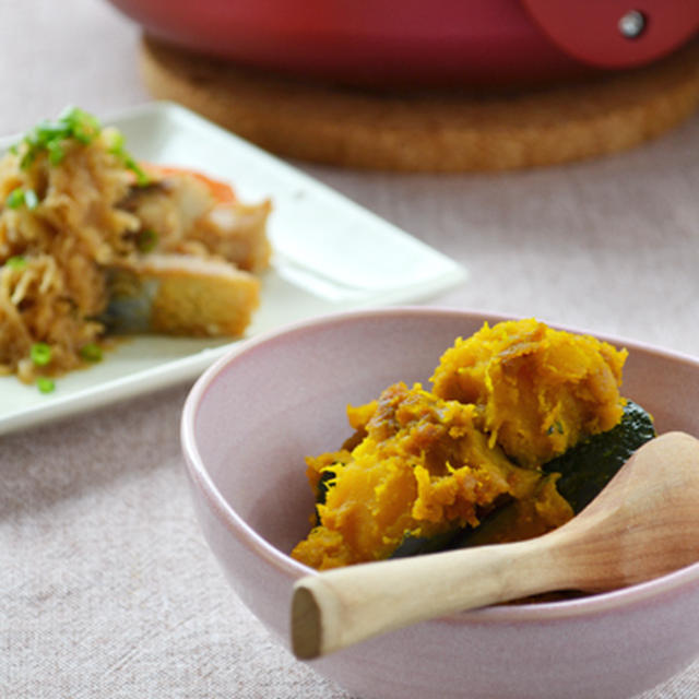 単焦点レンズでいろいろ・・・カレー風味の粉ふきかぼちゃ。と、鍋レシピ完成。