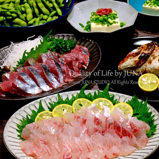 鯛＆あじのお刺身晩ごはん